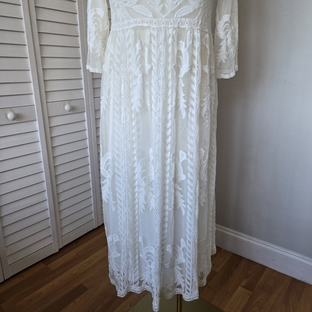 Tea n Rose White Crochet Overlay Maxi Dress Women's S/M Bridal Photoshoot Boho - Picture 5 of 15